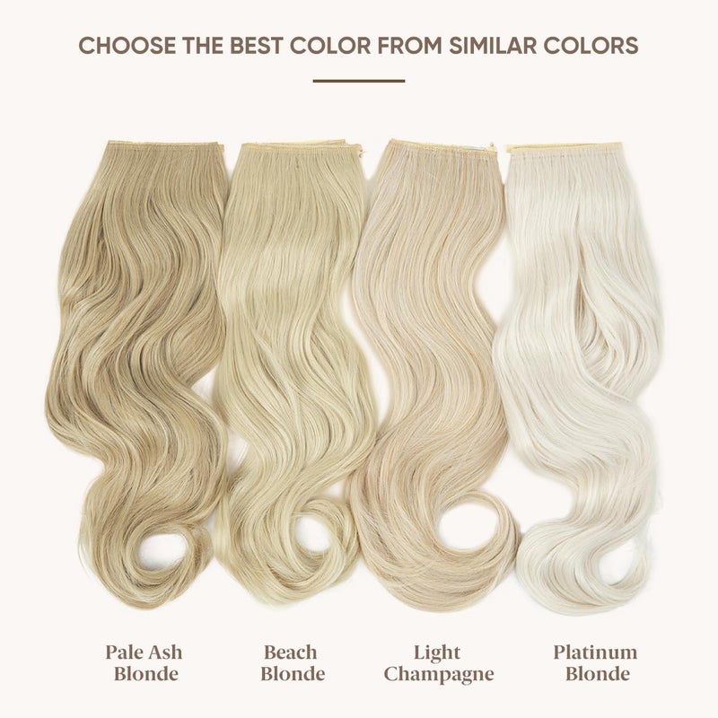 SARLA Invisible Wire Hair Extensions with 3 Clips Synthetic Wavy Curly Hairpiece Adjustable Transparent Headband for Women 16 Inch Platinum Blonde - Image 2